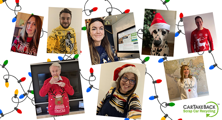Photo montage of CarTakeBack staff in Christmas Jumpers