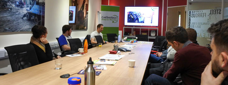 Meeting room with CarTakeBack delivering EV training to car recyclers