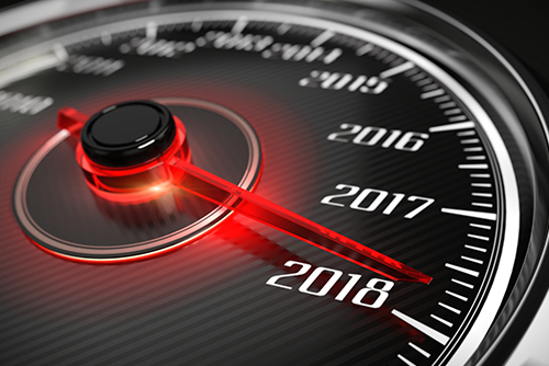 Speedometer with years instead of speeds, dial at 2018