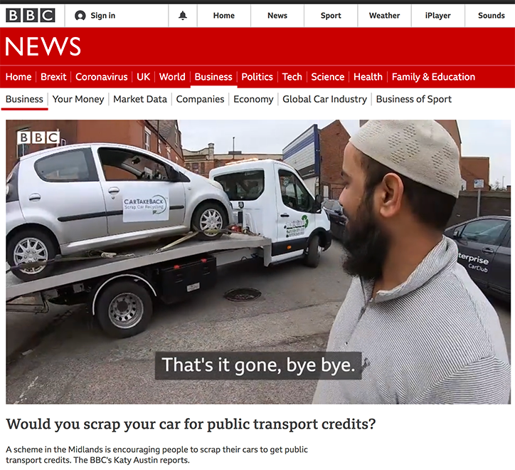Screenshot of BBC website featuring CarTakeBack