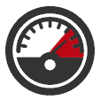Icon showing speedometer with dial in the red
