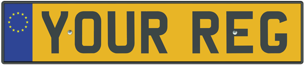 Yellow car registration plate saying YOUR REG