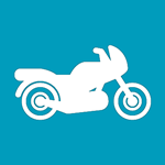 Blue square with white motorbike icon